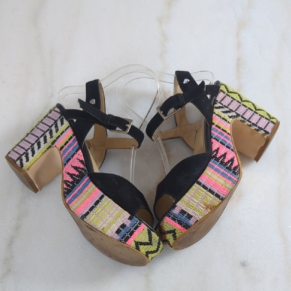 Love Moschino Embroidered Platform Block Heel Sandals Size 8